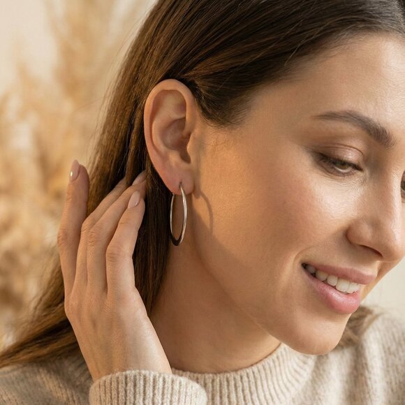 ๐๏ธMinimalist 316L Stainless Steel Hoop Earrings | Trendy & Hypoallergenic Hoops - Picture 3 of 14